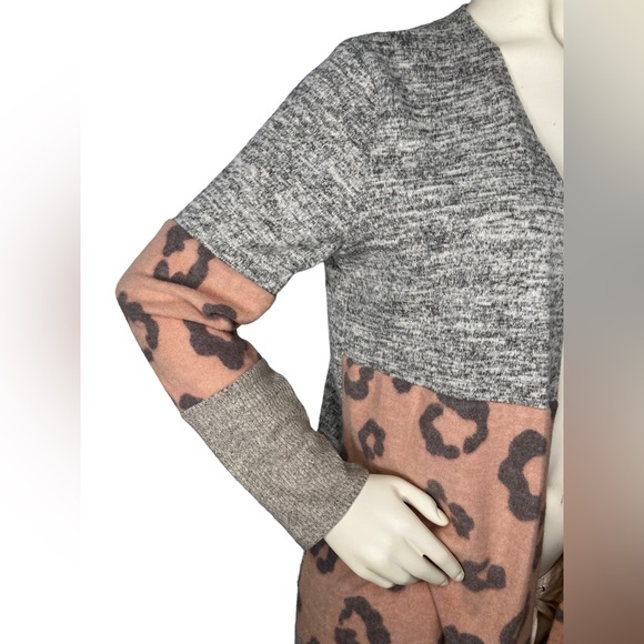 A.GAIN Gray, Brown & Black Leopard Animal Print Cardigan Duster Kimono - Picture 6 of 10